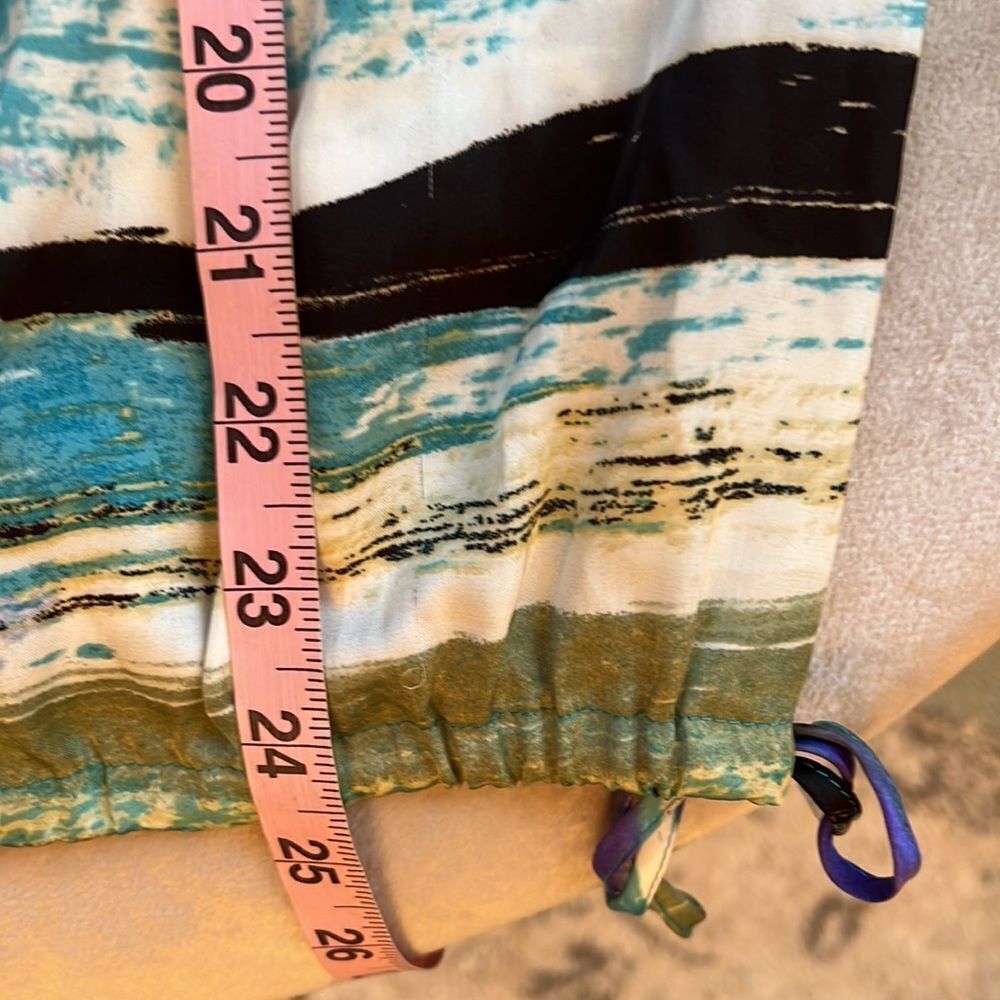 Zac & Rachel Abstract Stripes Satiny Blouson Top Sz L EUC - Picture 6 of 10